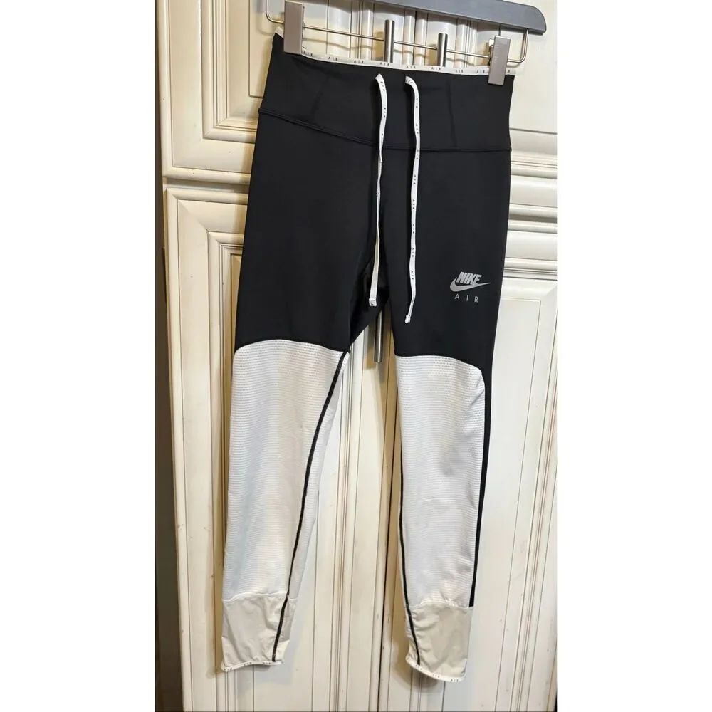 Nike Women's Air Mesh Dri-Fit Running High Rise Leggings Black White Small